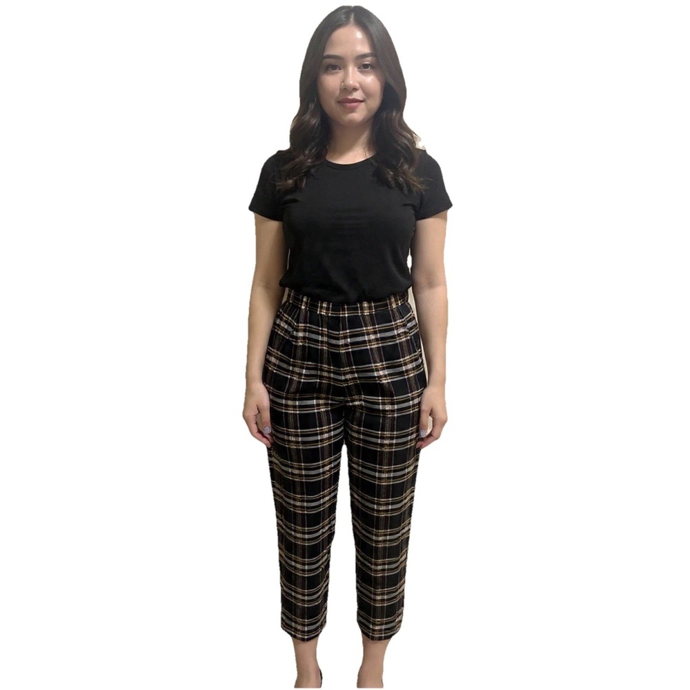 Black Plaid Capri Pants Pull On New York Clothing Company NYCC Women Size 8